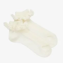 Girls Ivory Cotton Ruffle Socks