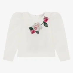 Girls Ivory Cotton Sequin Flower Blouse