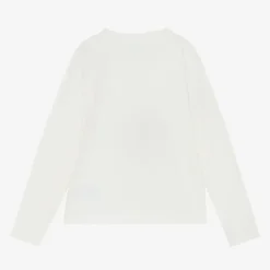 Girls Ivory Cotton Sequin Top