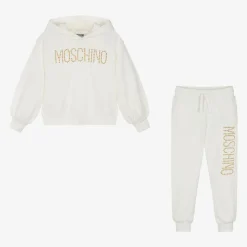 Girls Ivory Cotton Stud Logo Tracksuit