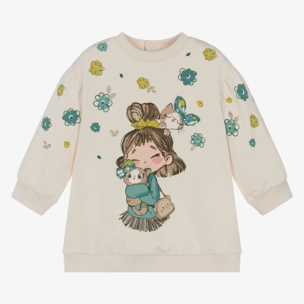 Girls Ivory Cotton Sweatshirt Dress
