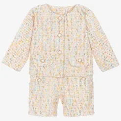 Girls Ivory Cotton Tweed Shorts Suit
