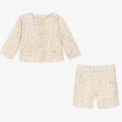 Girls Ivory Cotton Tweed Shorts Suit