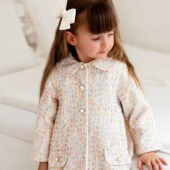 Girls Ivory Cotton Tweed Coat
