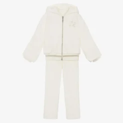 Girls Ivory Cotton Velour Tracksuit