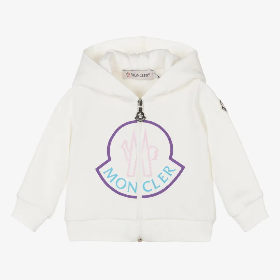 Girls Ivory Cotton Zip-Up Hoodie