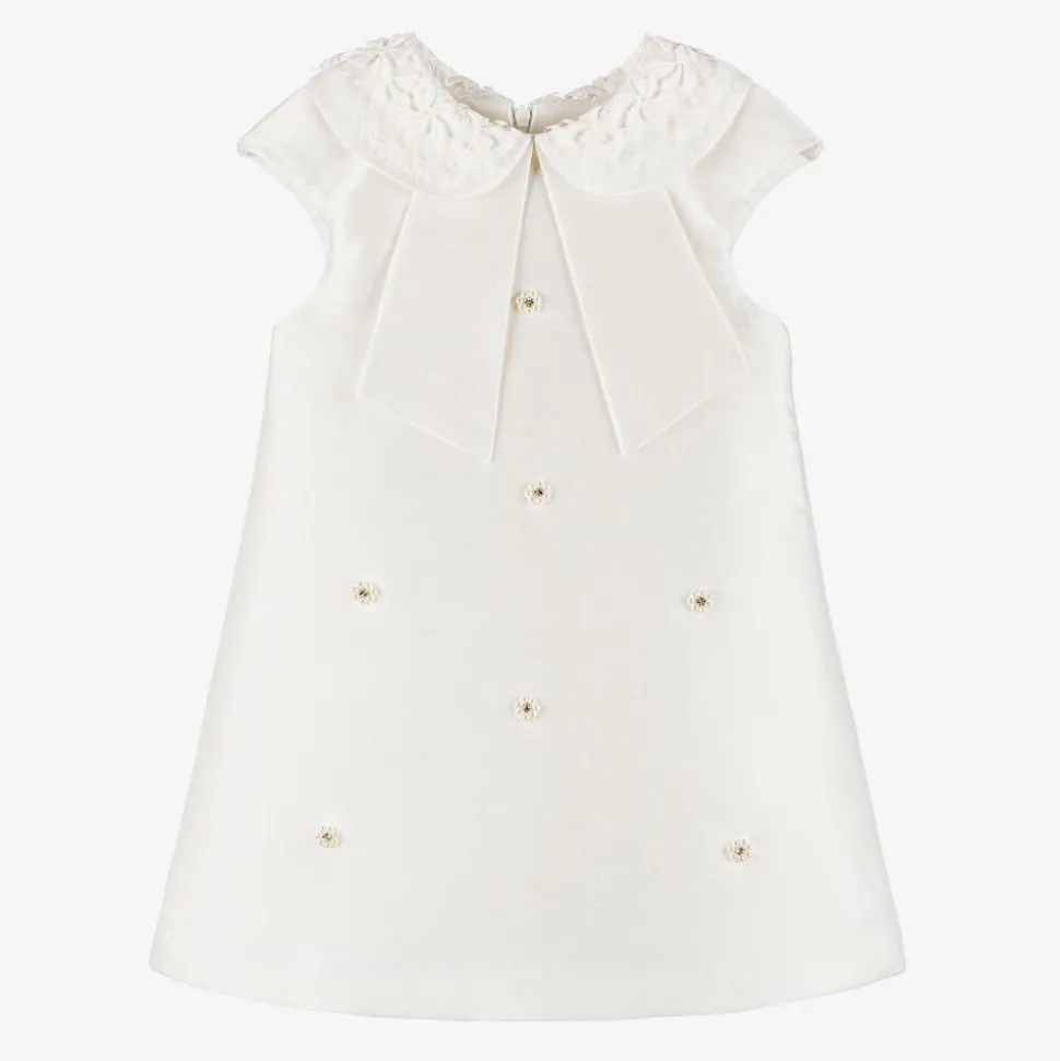 Girls Ivory Diamanté Flower Dress