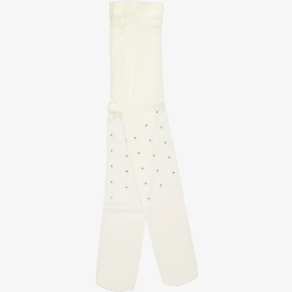 Girls Ivory Diamanté Tights