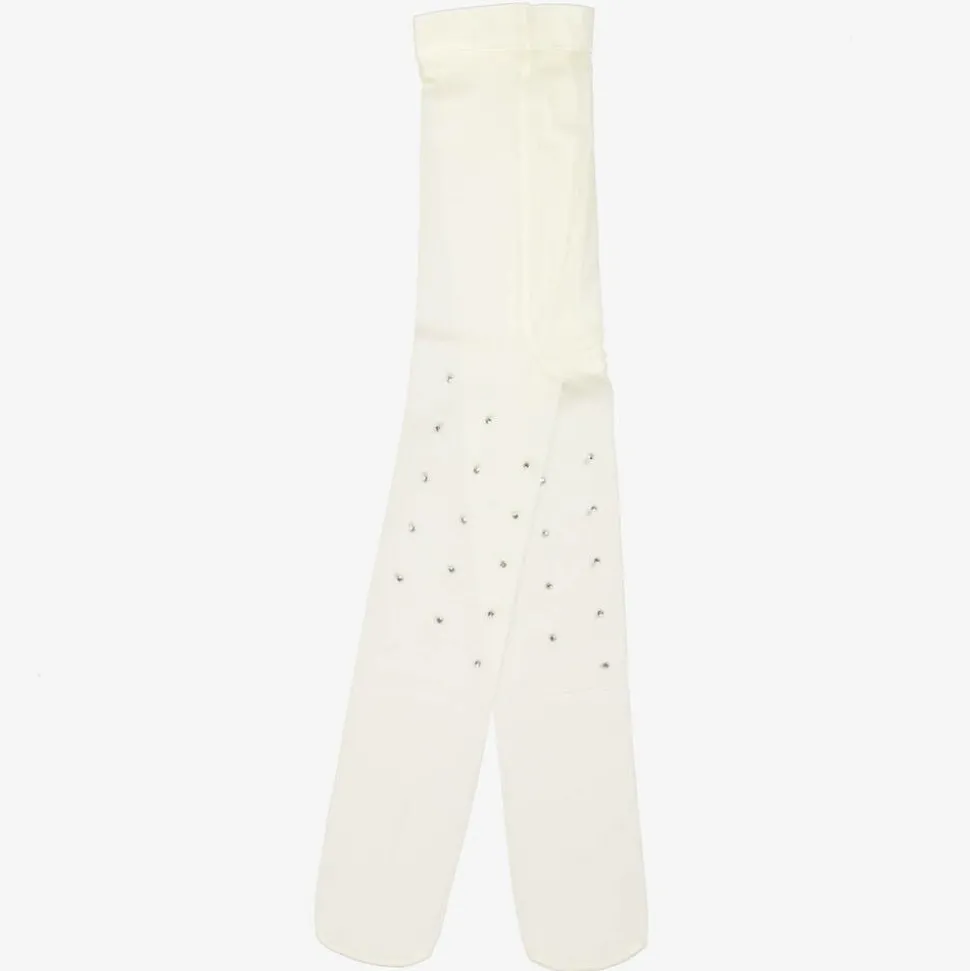 Girls Ivory Diamanté Tights