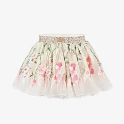 Girls Ivory Embroidered Tulle Skirt