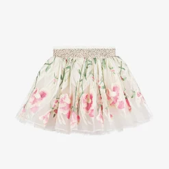 Girls Ivory Embroidered Tulle Skirt