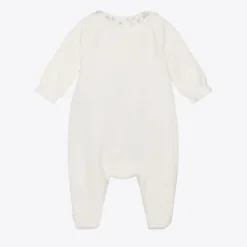 Girls Ivory Embroidered Velour Babygrow