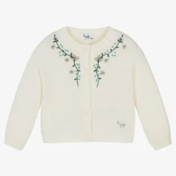 Girls Ivory Embroidered Wool Knit Cardigan