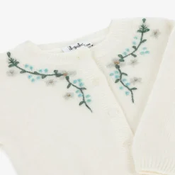 Girls Ivory Embroidered Wool Knit Cardigan