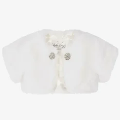 Girls Ivory Faux Fur Bolero Jacket