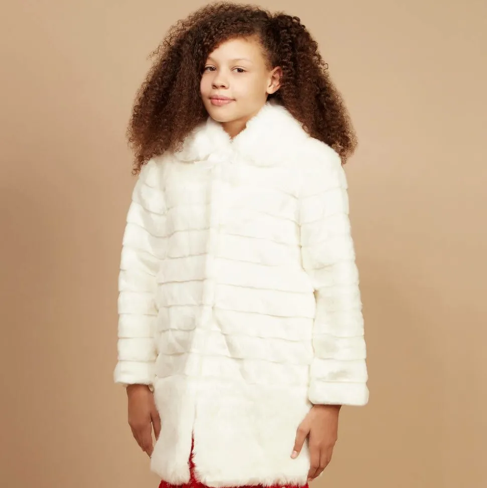 Girls Ivory Faux Fur Coat & Hat Set