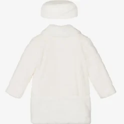 Girls Ivory Faux Fur Coat & Hat Set
