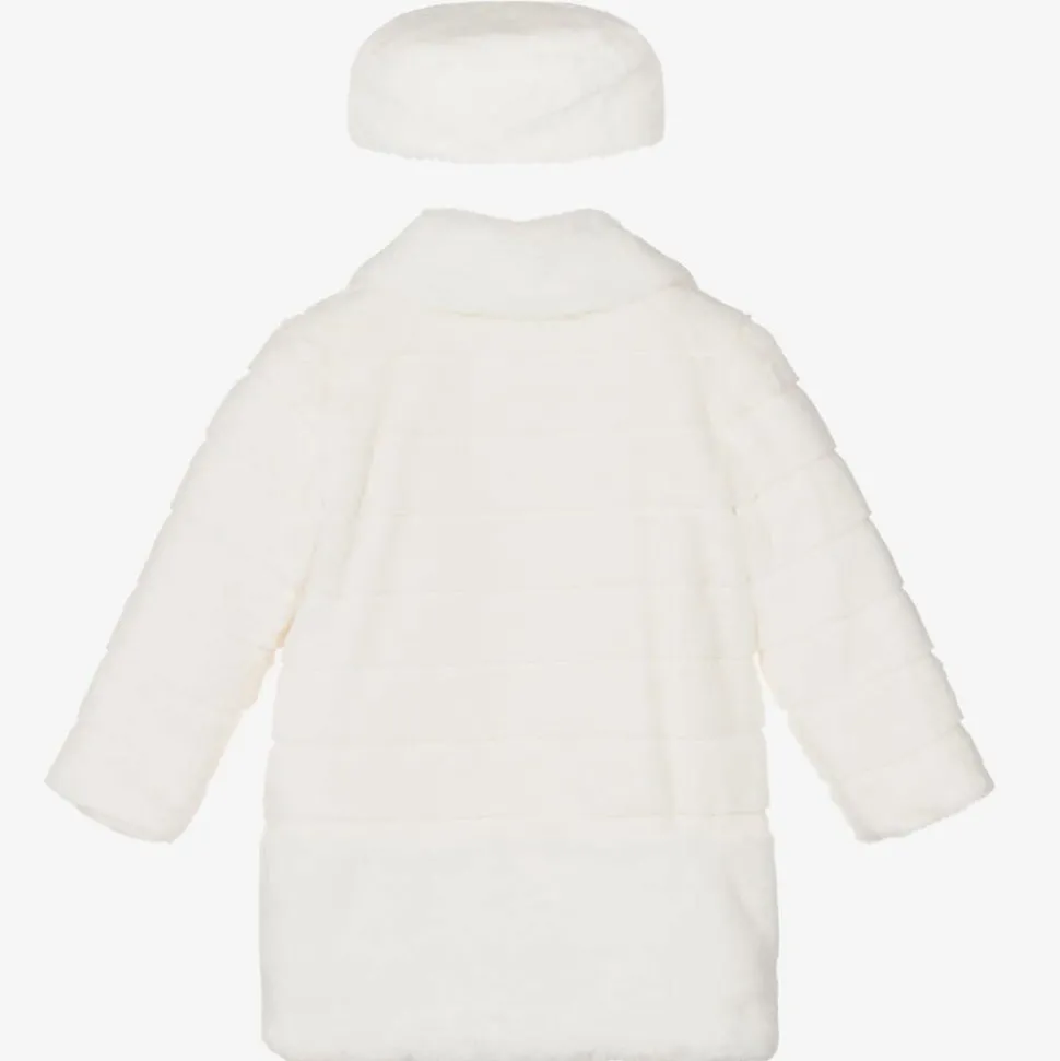 Girls Ivory Faux Fur Coat & Hat Set