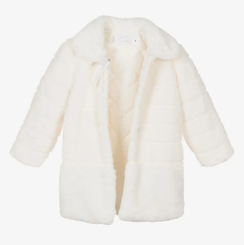 Girls Ivory Faux Fur Coat & Hat Set
