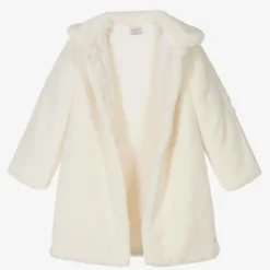 Girls Ivory Faux Fur Coat