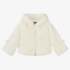 Girls Ivory Faux Fur Hooded Jacket