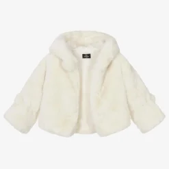 Girls Ivory Faux Fur Hooded Jacket