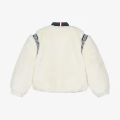 Girls Ivory Faux Fur Varsity Jacket