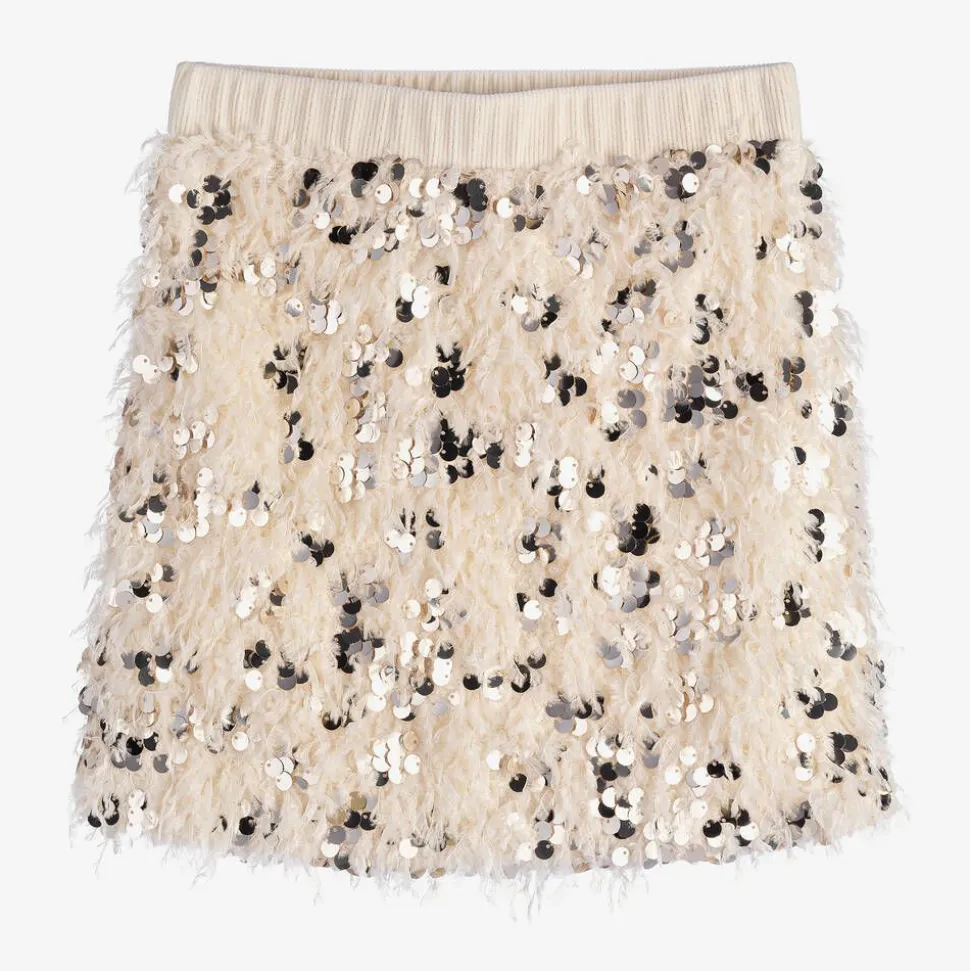 Girls Ivory Feather & Sequin Skirt
