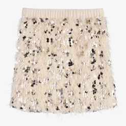 Girls Ivory Feather & Sequin Skirt