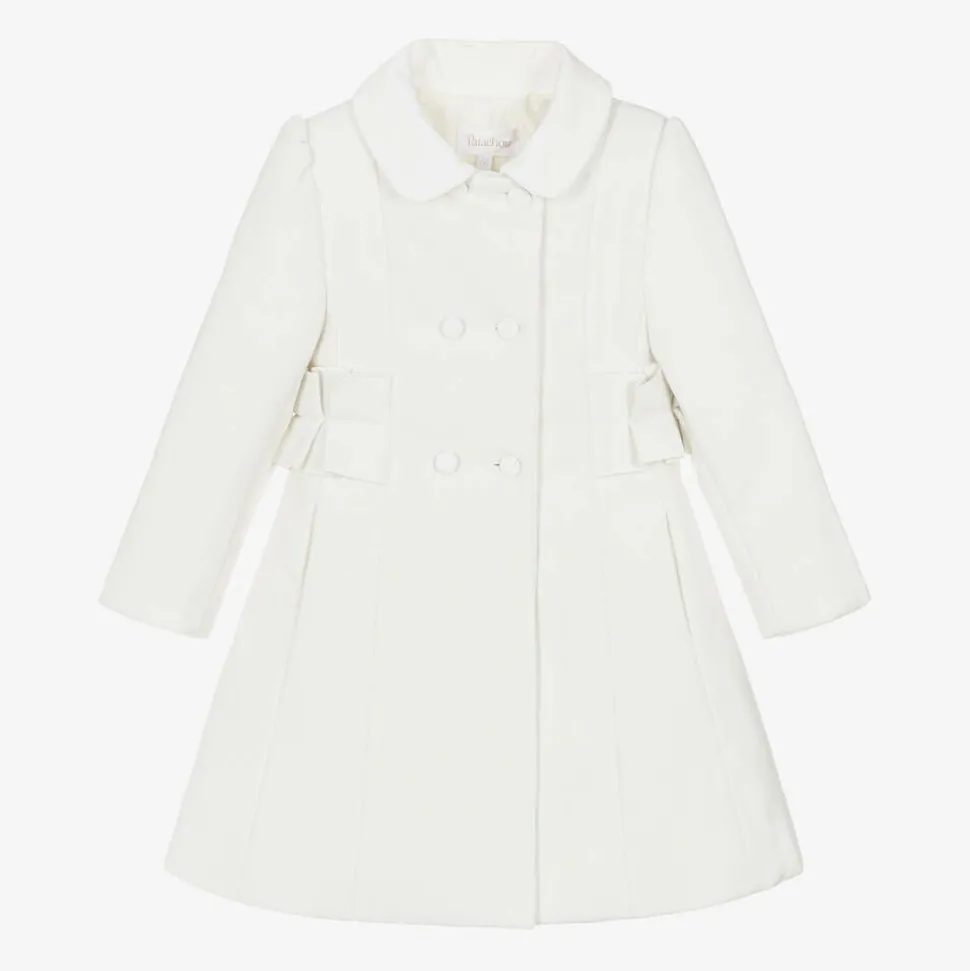 Girls Ivory Felted Ruffle Coat