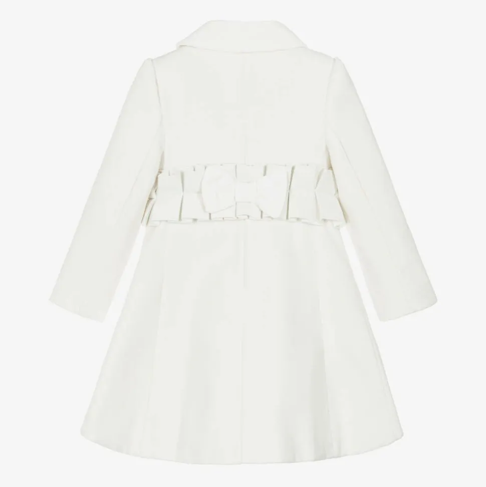Girls Ivory Felted Ruffle Coat