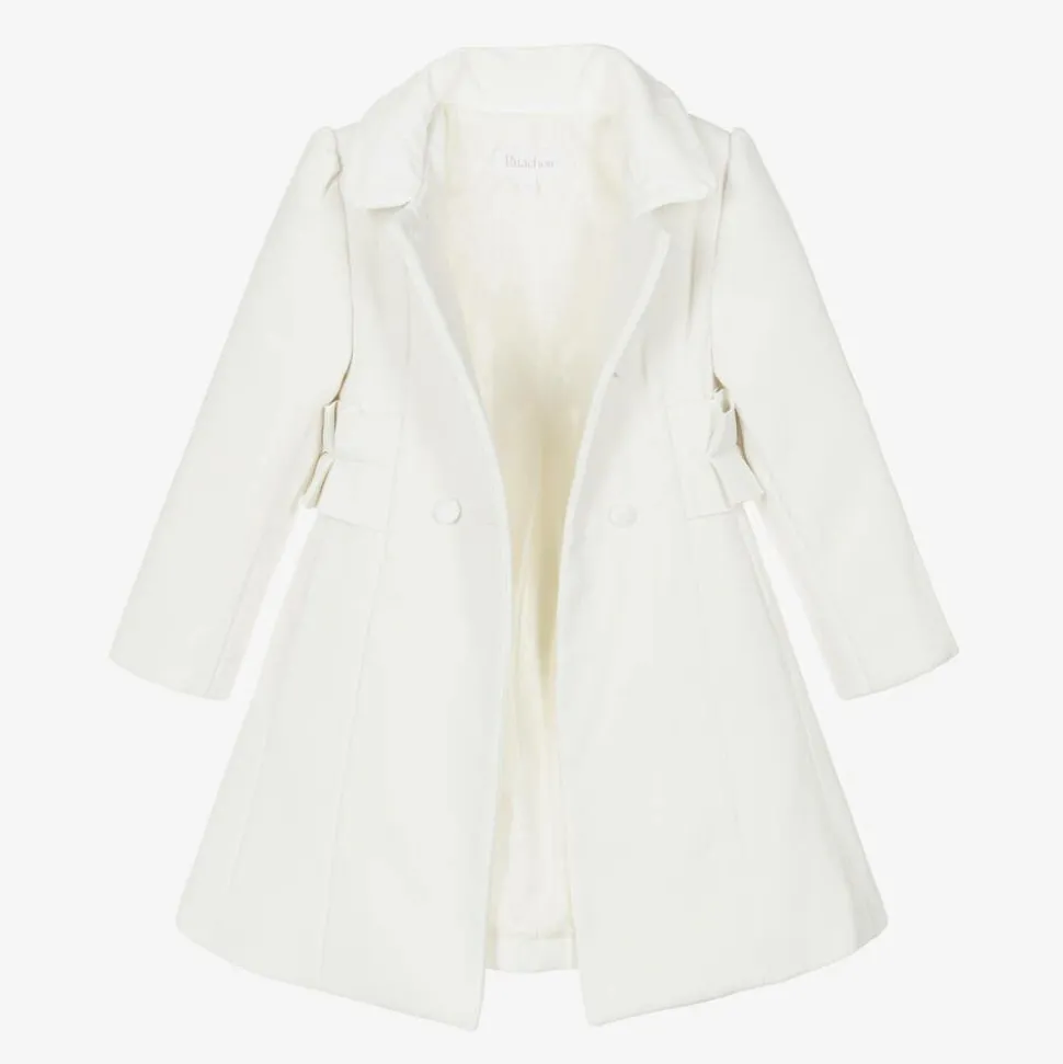 Girls Ivory Felted Ruffle Coat