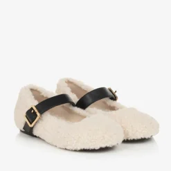 Girls Ivory Fleece Buckle Shoes