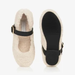 Girls Ivory Fleece Buckle Shoes