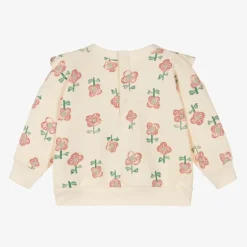 Girls Ivory Floral Print Cotton Sweatshirt