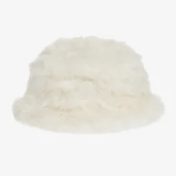 Girls Ivory Fluffy Faux Fur Hat
