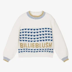 Girls Ivory Glittery Hearts Sweater