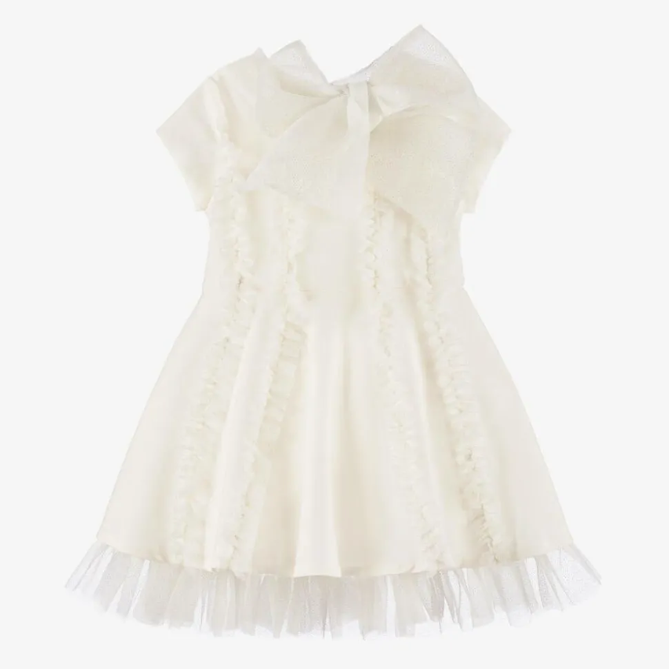 Girls Ivory Glittery Ruffle Dress