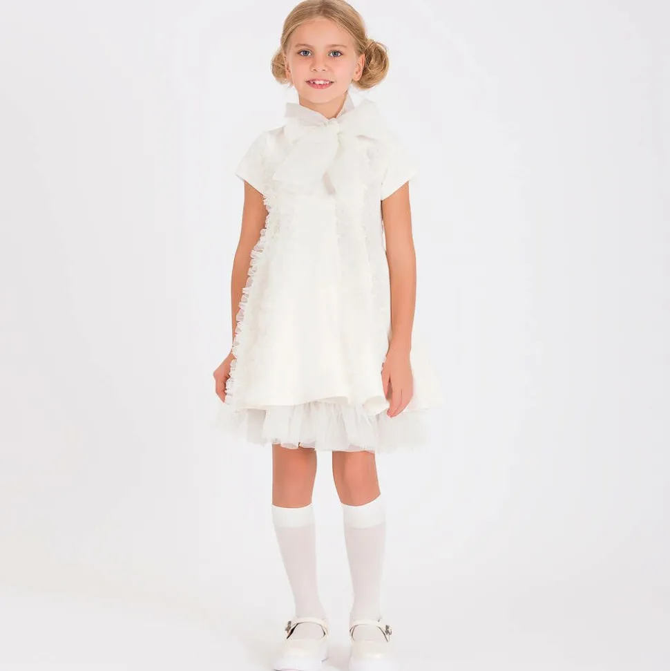 Girls Ivory Glittery Ruffle Dress