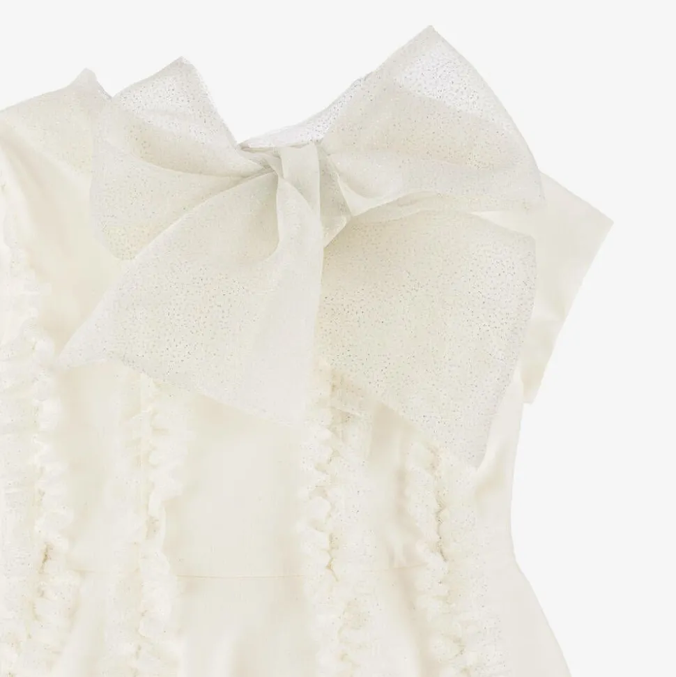 Girls Ivory Glittery Ruffle Dress