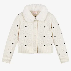 Girls Ivory Heart Cardigan