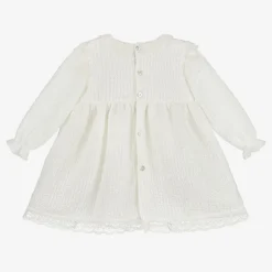 Girls Ivory Knit & Lace Dress