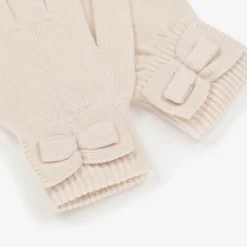 Girls Ivory Knitted Bow Gloves