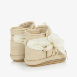 Girls Ivory Leather Bow Pre Walkers
