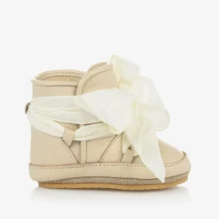 Girls Ivory Leather Bow Pre Walkers