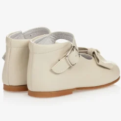 Girls Ivory Leather Bow Shoes