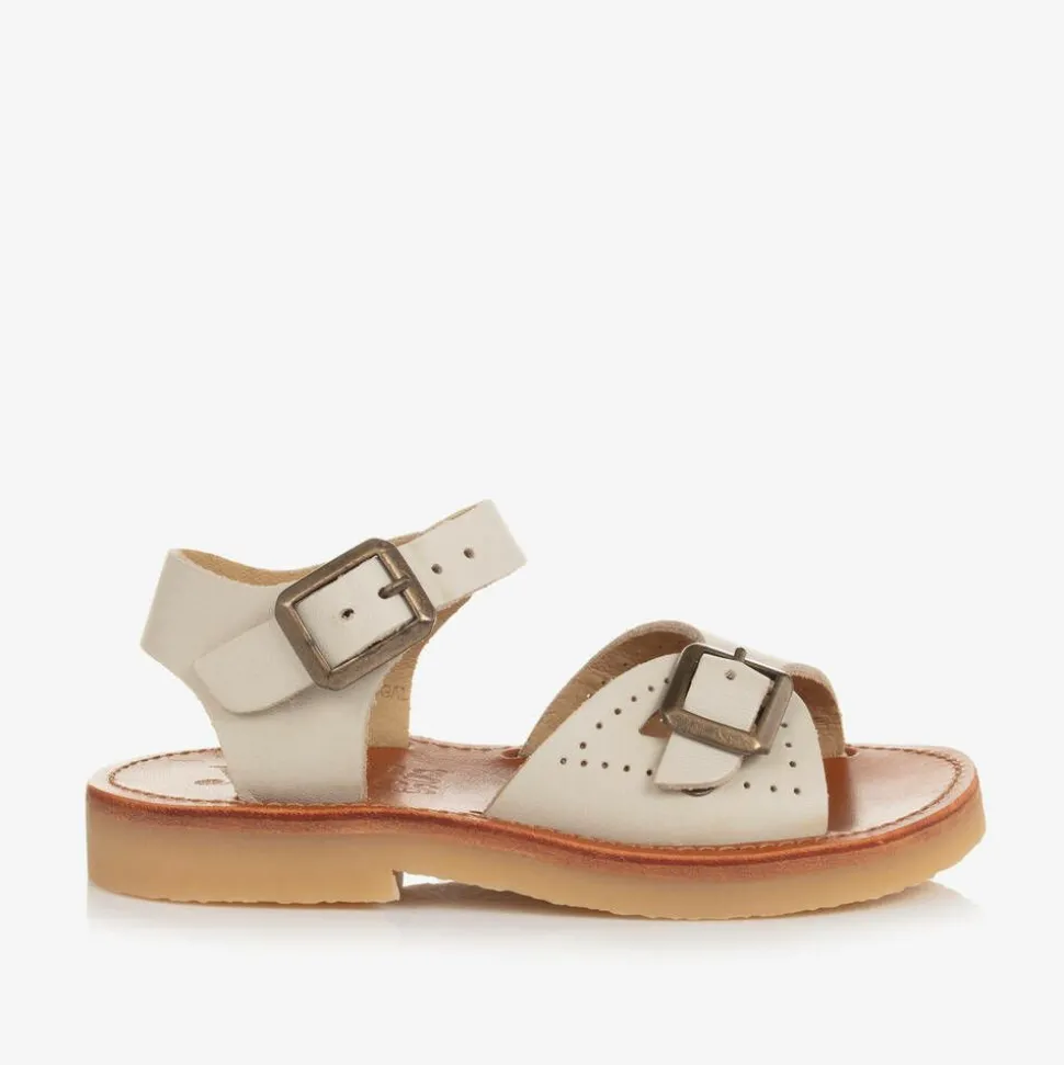 Girls Ivory Leather Buckle Sandals