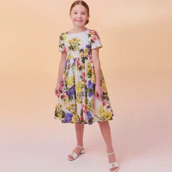 Girls Ivory Leather DG Heeled Sandals