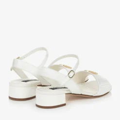Girls Ivory Leather DG Heeled Sandals
