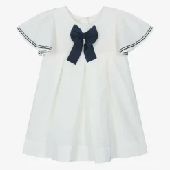 Girls Ivory Linen & Cotton Dress